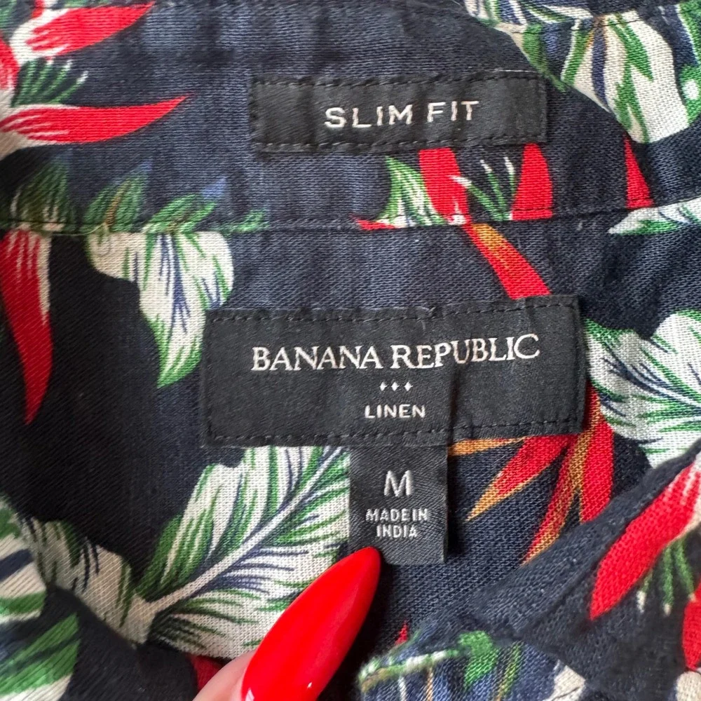 Banana Republic Blue Paradise‎ Linen Slim Fit Shirt M Tropical Hawaiian Print